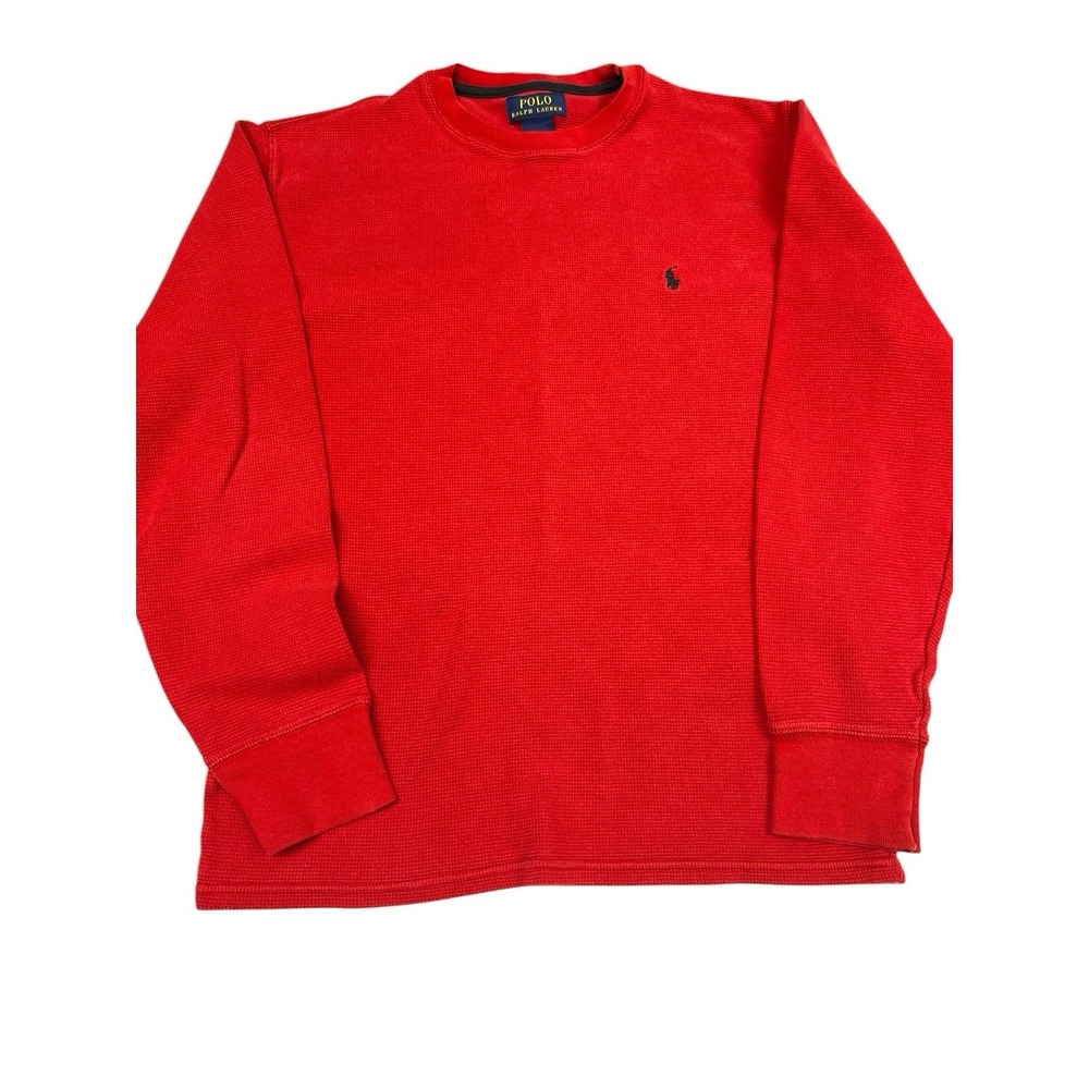 Polo Ralph Lauren Waffle Thermal Shirt Mens M Red Solid Long Sleeve‎ Knit Crew